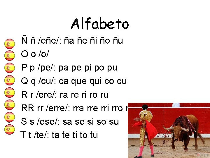 Alfabeto • • Ñ ñ /eñe/: ña ñe ñi ño ñu O o /o/