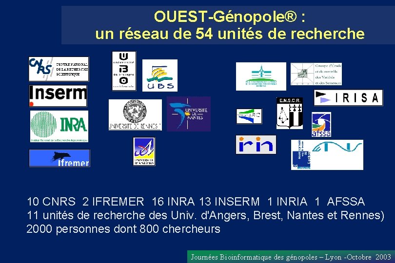 OUEST-Génopole® : un réseau de 54 unités de recherche 10 CNRS 2 IFREMER 16