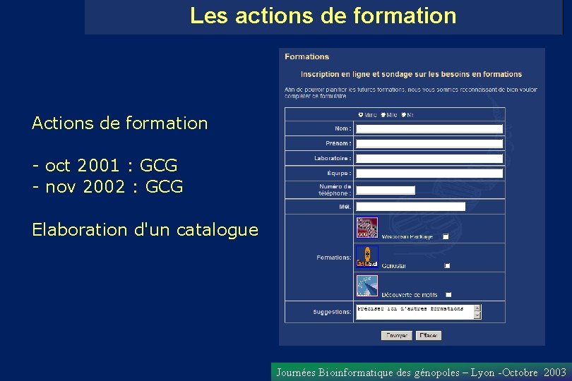 Les actions de formation Actions de formation - oct 2001 : GCG - nov