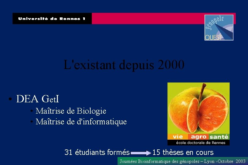 L'existant depuis 2000 • DEA Get. I • Maîtrise de Biologie • Maîtrise de