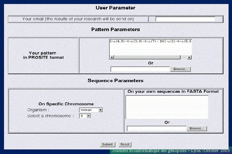 Journées Bioinformatique des génopoles – Lyon -Octobre 2003 