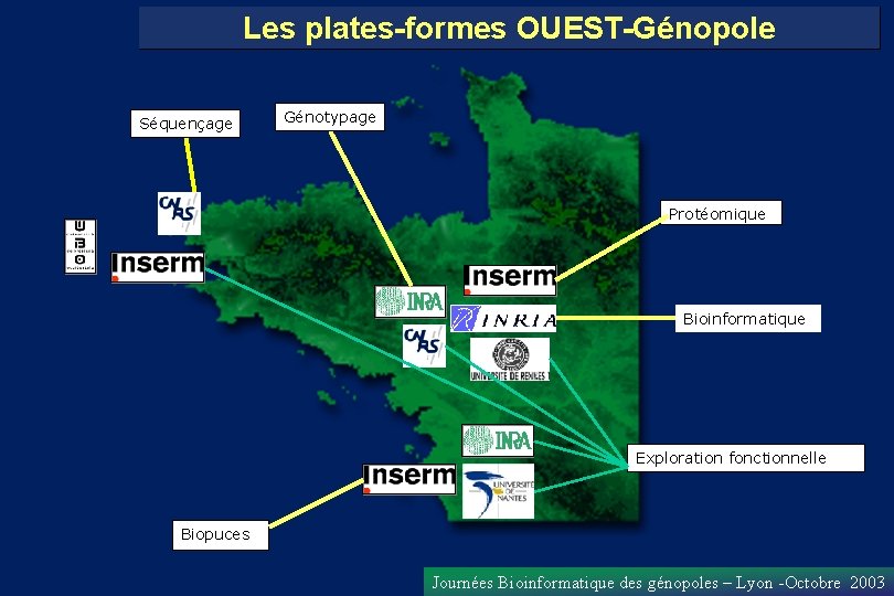 Les plates-formes OUEST-Génopole Séquençage Génotypage Protéomique Bioinformatique Exploration fonctionnelle Biopuces Journées Bioinformatique des génopoles