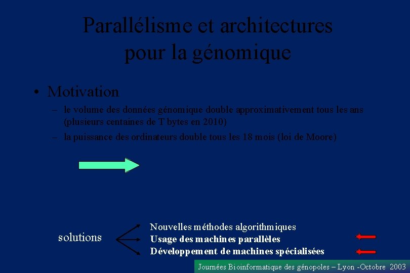 Parallélisme et architectures pour la génomique • Motivation – le volume des données génomique