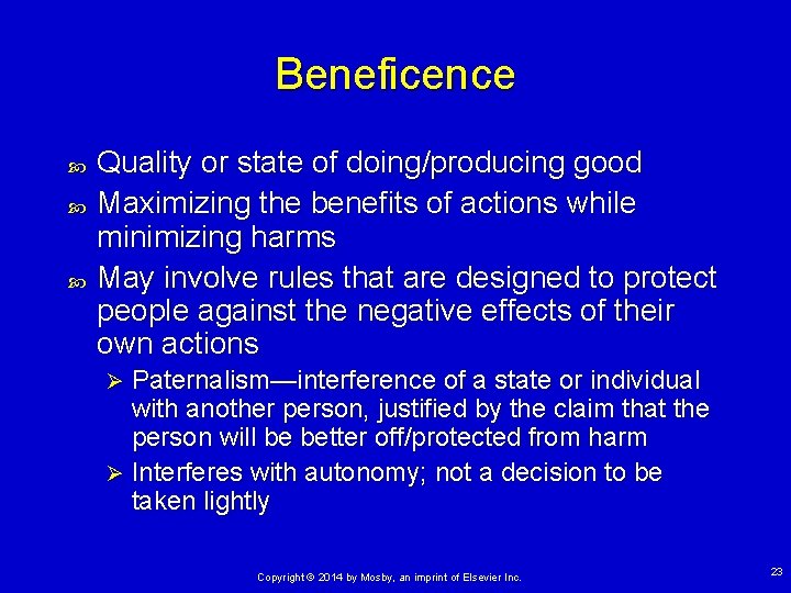 Beneficence Quality or state of doing/producing good Maximizing the benefits of actions while minimizing