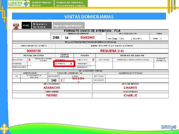 Dirección Regional de Salud Dirección de Referencia, Contrareferencia y Seguros VISITAS DOMICILIARIAS 18 9223354 Dirección Regional de Salud Dirección de Referencia, Contrareferencia y Seguros VISITAS DOMICILIARIAS 18 9223354