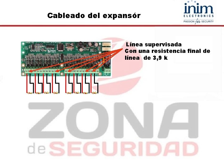 Cableado del expansór Línea supervisada Con una resistencia final de línea de 3, 9