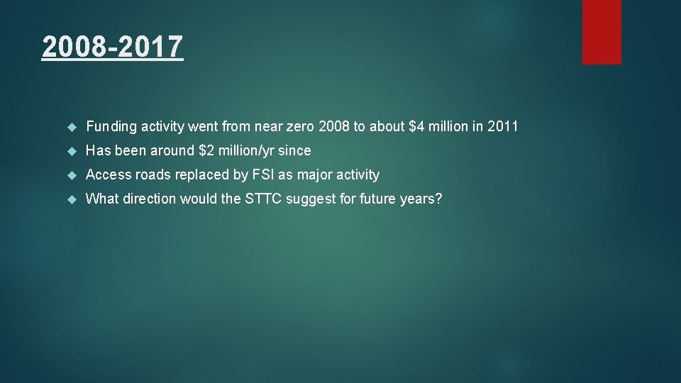 2008 -2017 Funding activity went from near zero 2008 to about $4 million in