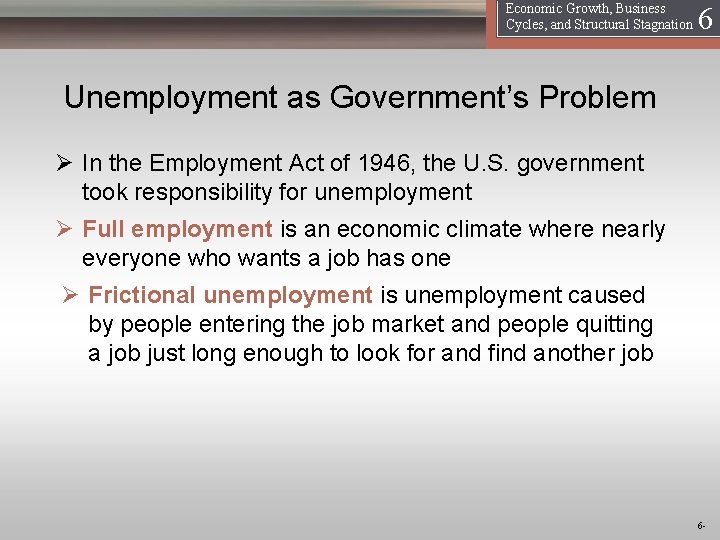 16 Economic Growth, Business Cycles, and Structural Stagnation Unemployment as Government’s Problem Ø In