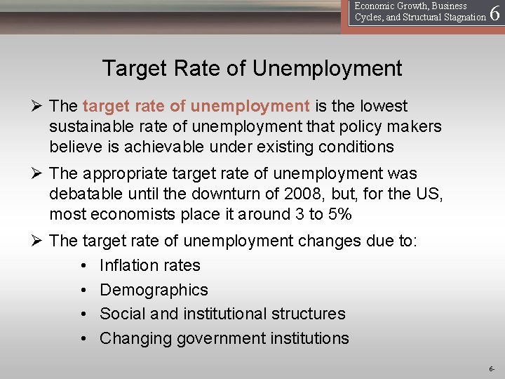 16 Economic Growth, Business Cycles, and Structural Stagnation Target Rate of Unemployment Ø The
