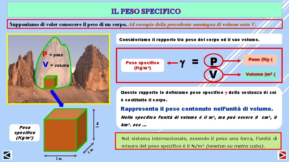 IL PESO SPECIFICO Supponiamo di voler conoscere il peso di un corpo. Ad esempio