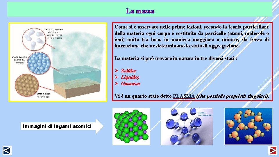 La massa Come si è osservato nelle prime lezioni, secondo la teoria particellare della