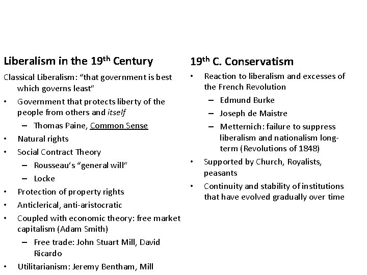 Liberalism in the 19 th Century 19 th C. Conservatism Classical Liberalism: “that government