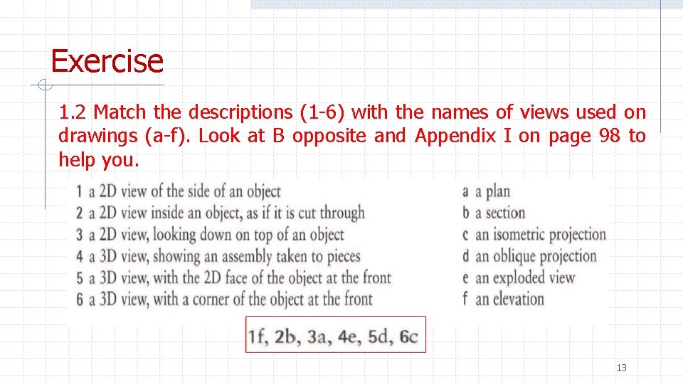 Exercise 1. 2 Match the descriptions (1 -6) with the names of views used