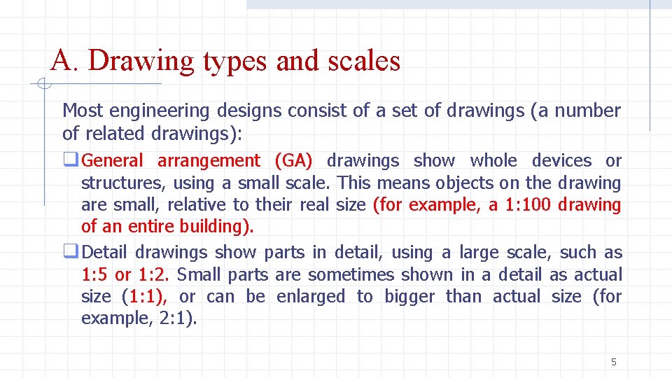 A. Drawing types and scales Most engineering designs consist of a set of drawings
