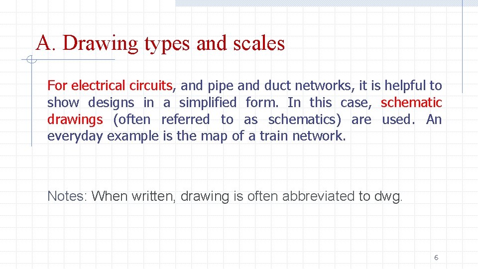 A. Drawing types and scales For electrical circuits, and pipe and duct networks, it