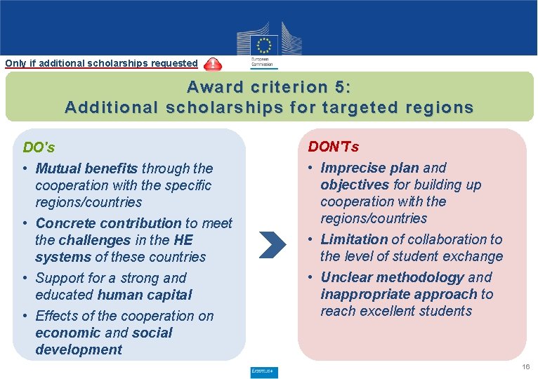 Only if additional scholarships requested Award criterion 5: Additional scholarships for targeted regions DO's