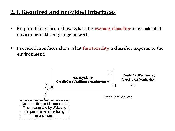 2. 1. Required and provided interfaces • Required interfaces show what the owning classifier