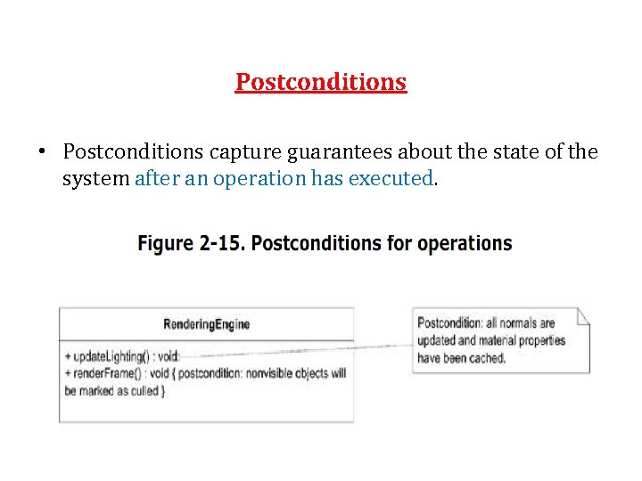 Postconditions • Postconditions capture guarantees about the state of the system after an operation