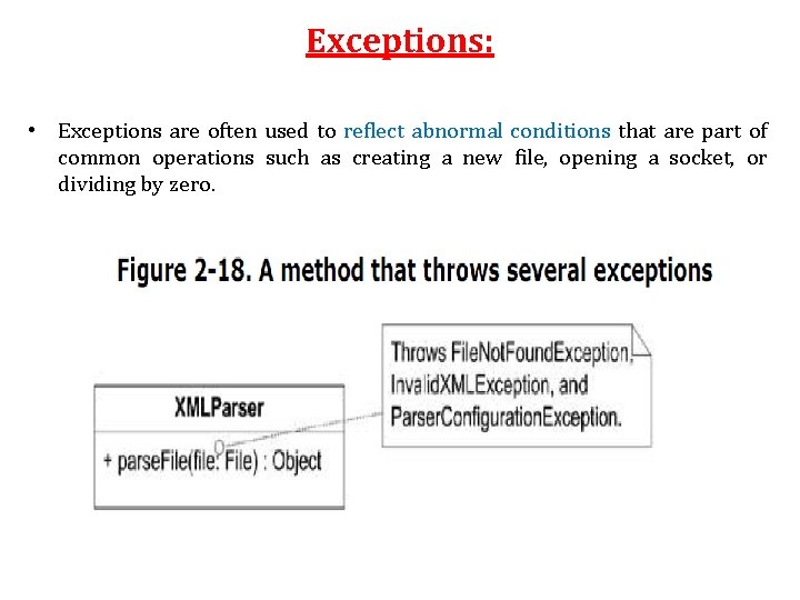 Exceptions: • Exceptions are often used to reflect abnormal conditions that are part of