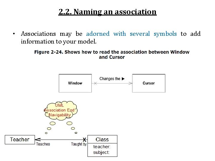 2. 2. Naming an association • Associations may be adorned with several symbols to
