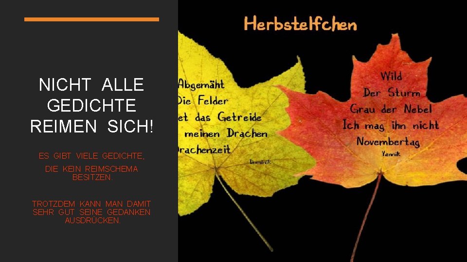 NICHT ALLE GEDICHTE REIMEN SICH ES GIBT VIELE