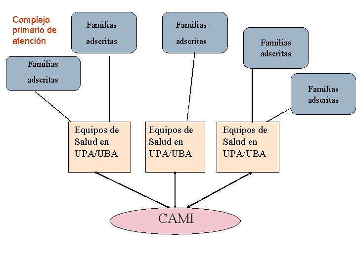 Complejo primario de atención Familias adscritas Familias adscritas Equipos de Salud en UPA/UBA CAMI