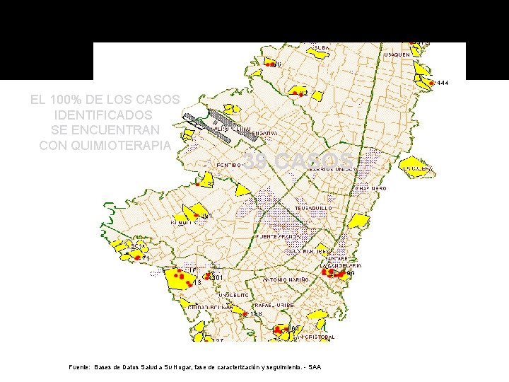 NUMERO DE CASOS NOTIFICADOS DE TBC VIGENCIA : I SEM 2005 EL 100% DE