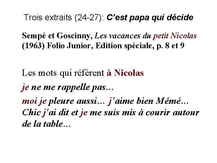 Trois extraits (24 -27): C’est papa qui décide Sempé et Goscinny, Les vacances du