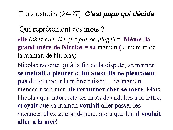 Trois extraits (24 -27): C’est papa qui décide Qui représentent ces mots ? elle