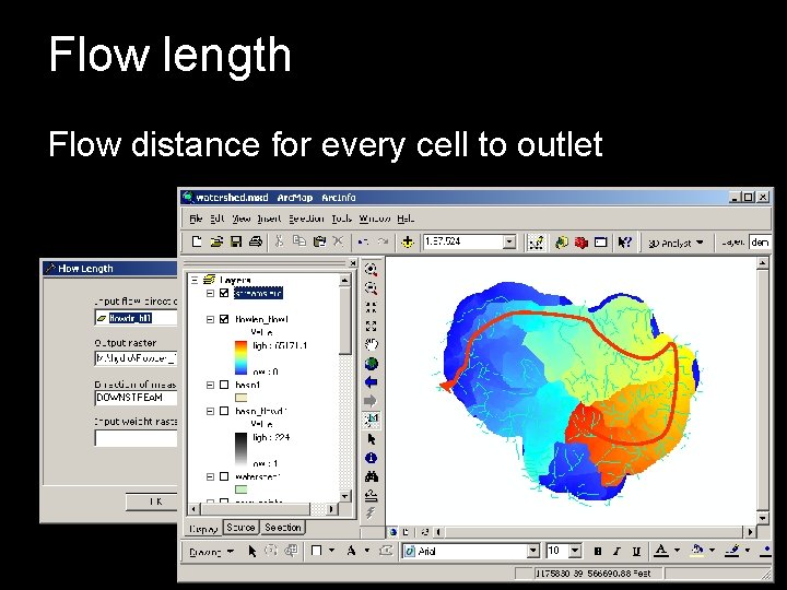 Flow length Flow distance for every cell to outlet 