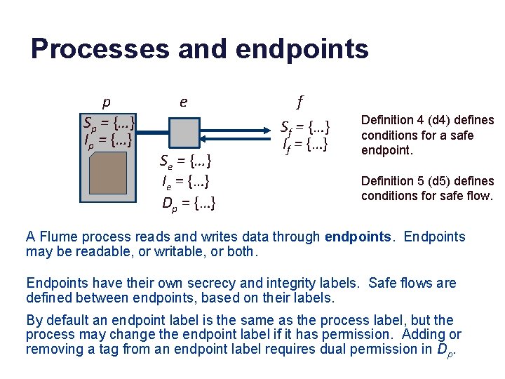 Processes and endpoints p Sp = {…} Ip = {…} e Se = {…}