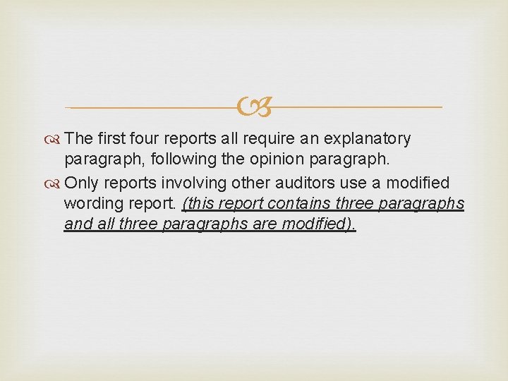  The first four reports all require an explanatory paragraph, following the opinion paragraph.