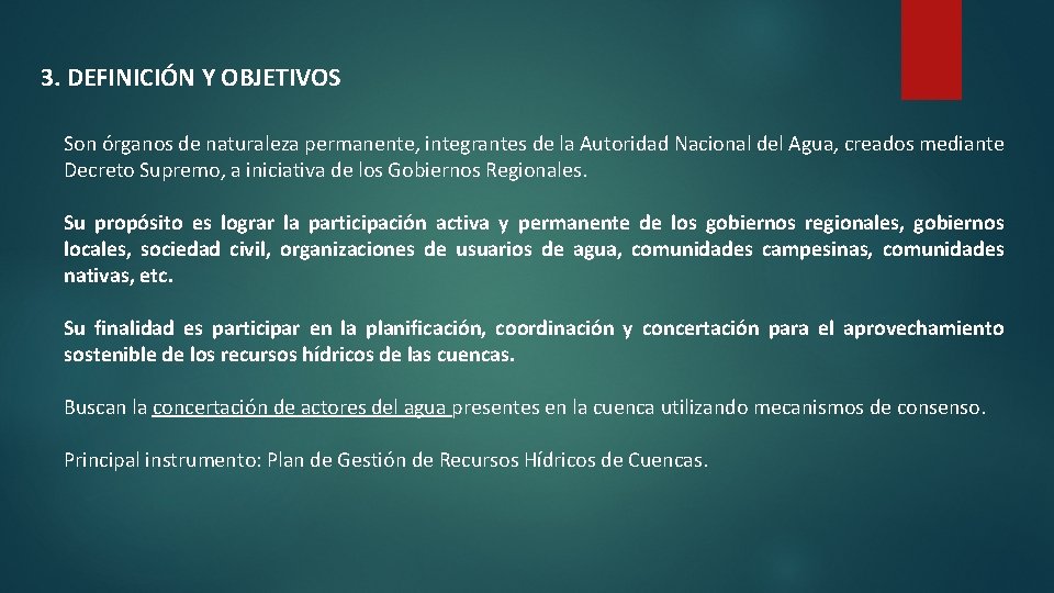 3. DEFINICIÓN Y OBJETIVOS Son órganos de naturaleza permanente, integrantes de la Autoridad Nacional