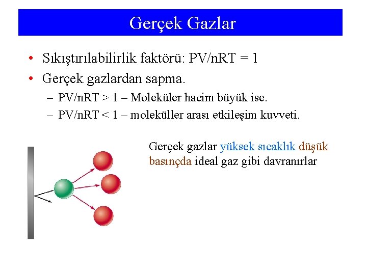 Gerçek Gazlar • Sıkıştırılabilirlik faktörü: PV/n. RT = 1 • Gerçek gazlardan sapma. –