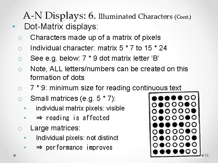A-N Displays: 6. Illuminated Characters (Cont. ) • Dot-Matrix displays: Characters made up of