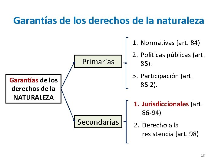 Garantías de los derechos de la naturaleza 1. Normativas (art. 84) Primarias 2. Políticas