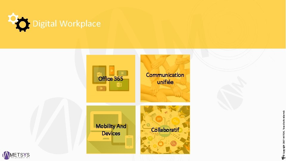 Office 365 Communication unifiée Mobility And Devices Collaboratif © Copyright 2017 METSYS. Tous droits