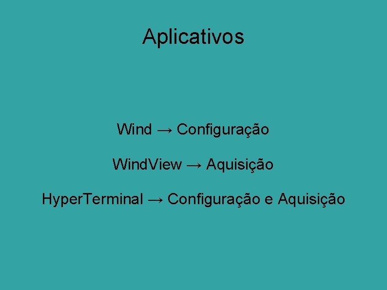 Aplicativos Wind → Configuração Wind. View → Aquisição Hyper. Terminal → Configuração e Aquisição
