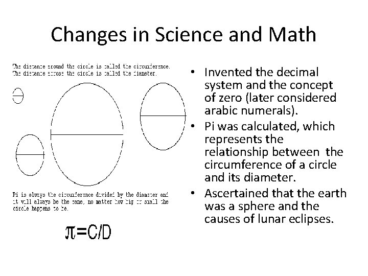 Changes in Science and Math • Invented the decimal system and the concept of