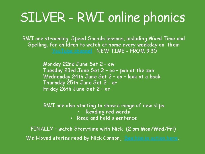 SILVER - RWI online phonics RWI are streaming Speed Sounds lessons, including Word Time