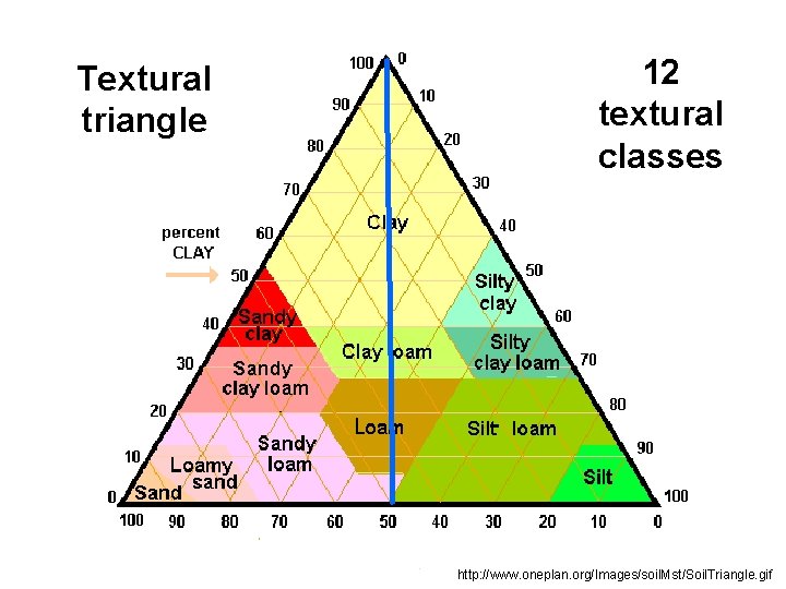 Textural triangle 12 textural classes http: //www. oneplan. org/Images/soil. Mst/Soil. Triangle. gif 