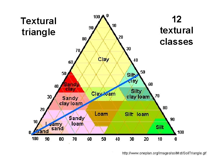 Textural triangle 12 textural classes http: //www. oneplan. org/Images/soil. Mst/Soil. Triangle. gif 