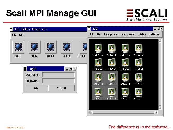 Scali MPI Manage GUI Slide 20 - 28. 02. 2021 The difference is in