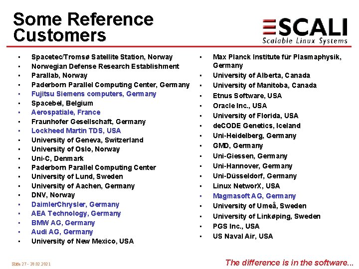 Some Reference Customers • • • • • • Spacetec/Tromsø Satellite Station, Norway Norwegian