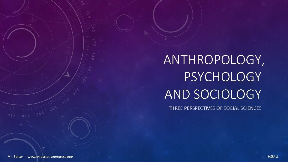 ANTHROPOLOGY, PSYCHOLOGY AND SOCIOLOGY THREE PERSPECTIVES OF SOCIAL SCIENCES Mr. Barter | www. mrbarter.