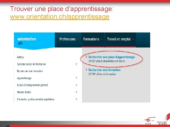 Trouver une place d’apprentissage: www. orientation. ch/apprentissage 15 