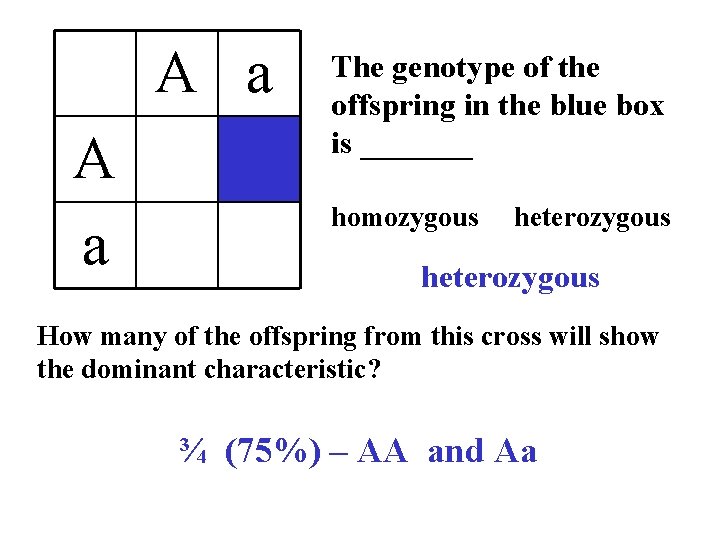A a The genotype of the offspring in the blue box is _______ homozygous