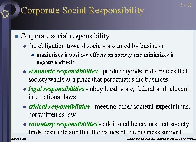Corporate Social Responsibility l 5 - 13 Corporate social responsibility l the obligation toward