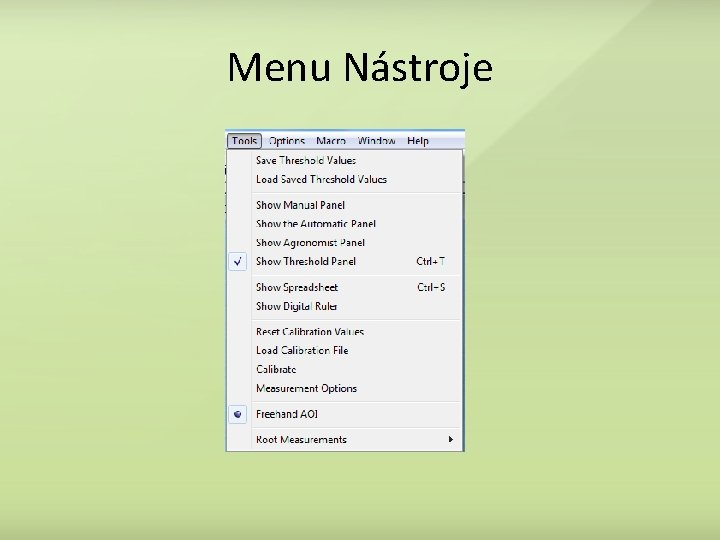 Menu Nástroje 