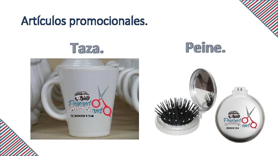 Artículos promocionales. Taza. Peine. 